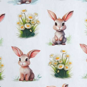 Бумага крафтовая белая «Кролик с ромашками», 50 x 70 см 10175179