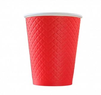 стакан бумажный 2-х слойный 250 мл для горячих напитков (25шт)/500 waffle red