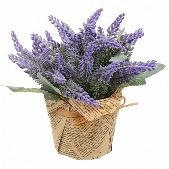 Цветок искусственный декоративный Лаванда, в кашпо, 17х7 см, фиолетовый, Y6-10381