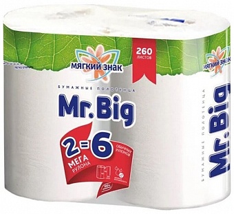 Полотенца бумажные в рулонах 2-сл "MR.BIG" бел. (2рул./уп)  (х12)