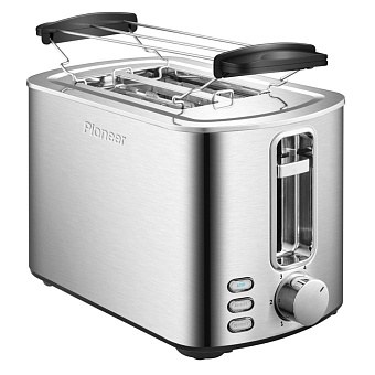 тостер pioneer, ts151, 850 вт, 2 тоста, механический, серебристый