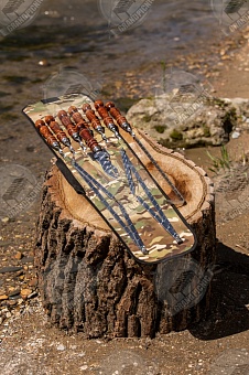 Набор шампуров с деревянными ручками, 6шт. в футляре камуфляж 50см + нож