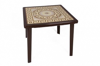 стол квадратный с декором "греческий арнамент" 800х800х710 шоколадный 