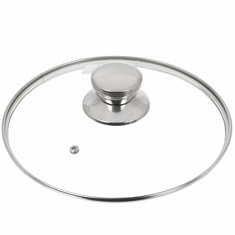 Крышка для посуды стекло, 22 см, Daniks, металлический обод, кнопка нержавеющая сталь, Д5722