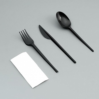 Набор одноразовой посуды "Вилка, ложка, нож, салфетка" черный, 16,5 см 6753499