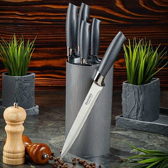 Набор ножей 6 предметов, 20 см, 20 см, 20 см, 12.5 см, 9 см, нержавеющая сталь, рукоятка нержавеющая