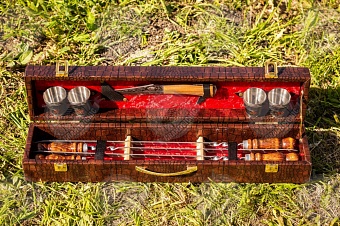 Набор шампуров «Гранд Пикник №9», 4 шампура в деревянной кожаной коробке 