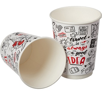 стакан одноразовый бумажн 2х сл. 300 мл travel белый (430) мл  d=90 мм для горячего  (20/400)