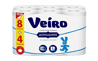 Туалетная бумага 2сл Veiro Домашняя (12 рул в компл), намотка 15м