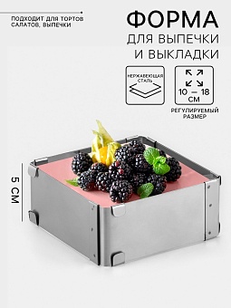 Форма для выпечки с регулировкой размера "Квадратная", H-5 см, 10х10 - 18х18 см 3241742