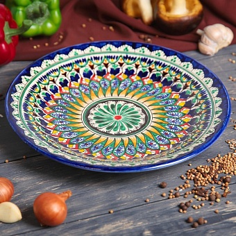 Тарелка синяя Риштан 19-20 см. глубокая