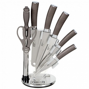 Набор ножей 8 предметов, нержавеющая сталь, с подставкой, пластик, Браун, Y4-4381