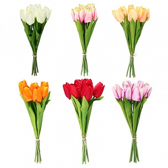 LADECOR Букет тюльпанов, 35см, пластик, полиэстер, 7 цветков, 6 цветов