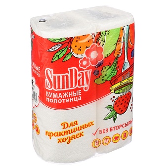Полотенца бумажные в рулонах 2-сл "Sunday" (2 рул/уп) 