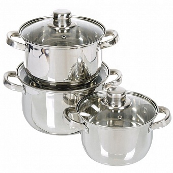 Набор посуды нержавеющая сталь, 6 предметов, кастрюли 1.9, 2.9, 3.9, DNN3, SD-A17-6