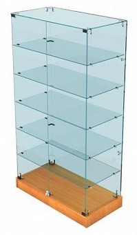 витрина торговая из стекла и лдсп с 2 дверцами на низком основании 800х400х1800