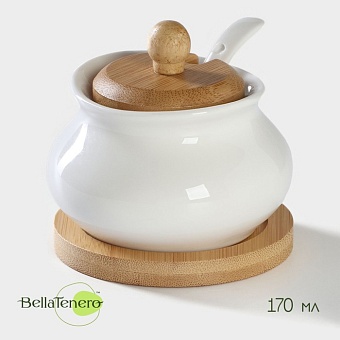 Сахарница на деревянной подставке "Bella Tenero" 200 мл, 10х10х10 см, с ложкой 4177779