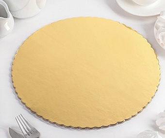 Подложка для торта "Круг волна" 30x30x0,4 см, цвет золото 3800868