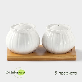 Набор фарфоровый для специй на бамбуковой подставке BellaTenero «Тюльпан», 2 предмета: солонка 75 мл