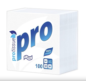 Салфетки бумажные БЕЛЫЕ 24х24 100л PROtissue Premium белые 1сл (С184) (*40)