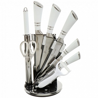 Набор ножей 9 предметов, белый, с подставкой, Y4-5462