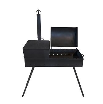 мангал "корона" на 9 шамп. с плитой под казан/аф.казан, с крышкой барбекю и трубой, 50х35х15см.3мм