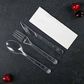 Набор приборов "Премиум" 4 в 1, вилка+ложка+нож+ салфетка белая, прозрачный цвет 4972962