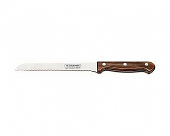 Нож для хлеба TRAMONTINA Polywood 18 см, с деревянной ручкой, в блистере, коричн.