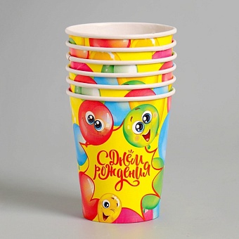 набор бумажных стаканов «с днём рождения», набор 6 шт., 250 мл