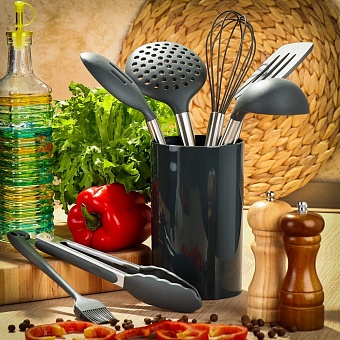 Набор кухонных принадлежностей 7 предметов, силикон, на подставке, Daniks, Masdar, JA20206486-A